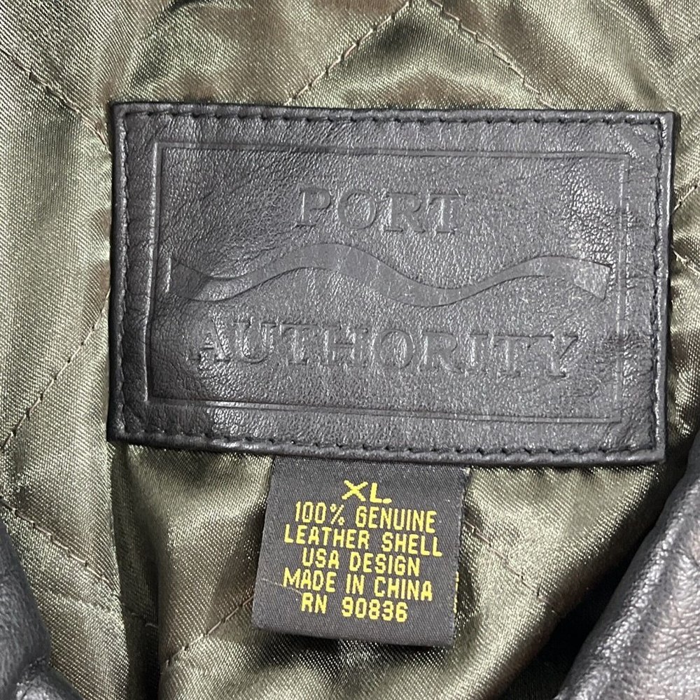 Port Authority Mens Leather Jacket XL Black Bomber ESPN - Picture 4 of 13